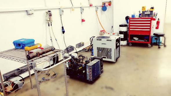 Industrial chiller under controlled workshop testing at Polytroniks